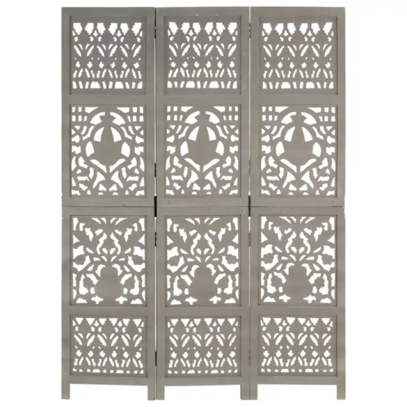 3-paneles szürke kézzel faragott térelválasztó 120 x 165 cm