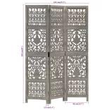 3-paneles szürke kézzel faragott térelválasztó 120 x 165 cm