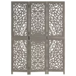 3-paneles szürke mangófa kézzel faragott térelválasztó 120x165cm
