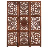 3 paneles barna kézzel faragott mangófa térelválasztó 120 x 165