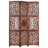 3 paneles barna kézzel faragott mangófa térelválasztó 120 x 165