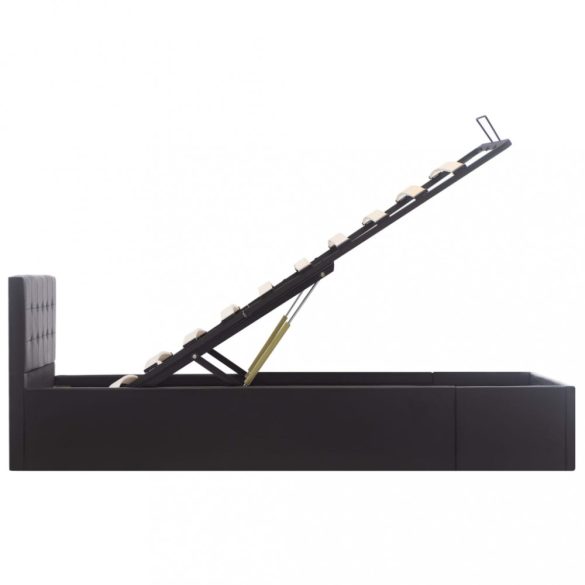 fekete műbőr ágykeret hidraulikus ágyneműtartóval 90 x 200 cm