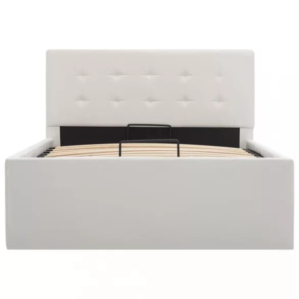 fehér műbőr ágykeret hidraulikus ágyneműtartóval 100 x 200 cm