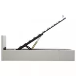 fehér műbőr ágykeret hidraulikus ágyneműtartóval 100 x 200 cm