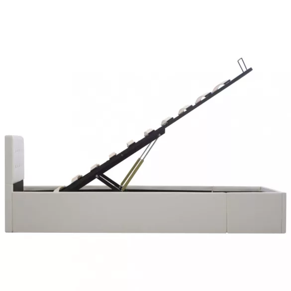 fehér műbőr ágykeret hidraulikus ágyneműtartóval 100 x 200 cm