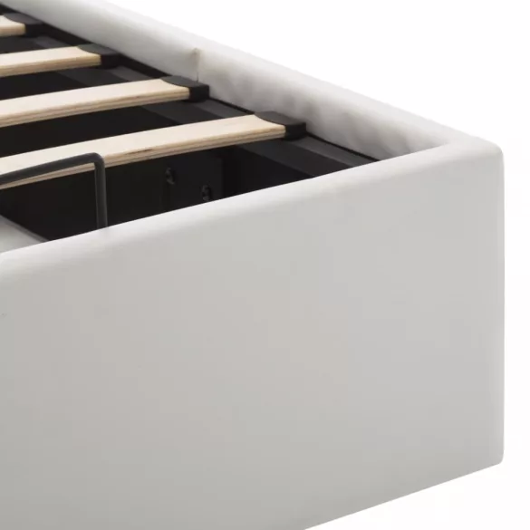 fehér műbőr ágykeret hidraulikus ágyneműtartóval 100 x 200 cm