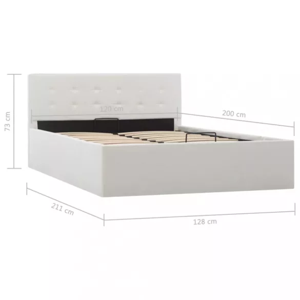 fehér műbőr ágykeret hidraulikus ágyneműtartóval 120 x 200 cm