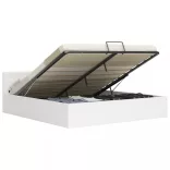 fehér műbőr ágykeret hidraulikus tárolóval 160 x 200 cm