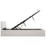 fehér műbőr ágykeret hidraulikus tárolóval 160 x 200 cm