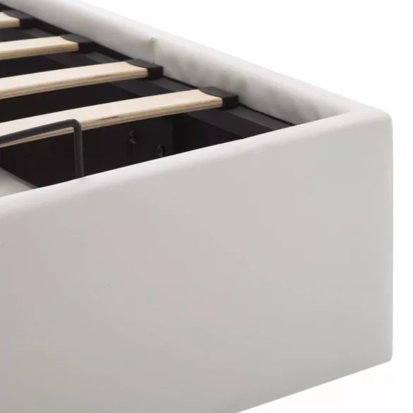 fehér műbőr ágykeret hidraulikus tárolóval 160 x 200 cm