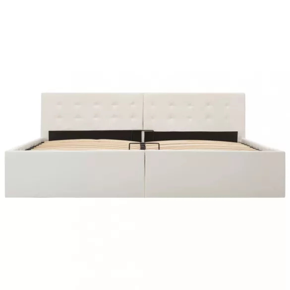 fehér műbőr ágykeret hidraulikus ágyneműtartóval 180 x 200 cm