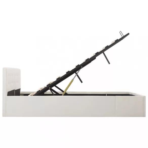 fehér műbőr ágykeret hidraulikus ágyneműtartóval 180 x 200 cm