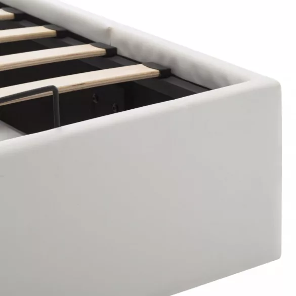 fehér műbőr ágykeret hidraulikus ágyneműtartóval 180 x 200 cm