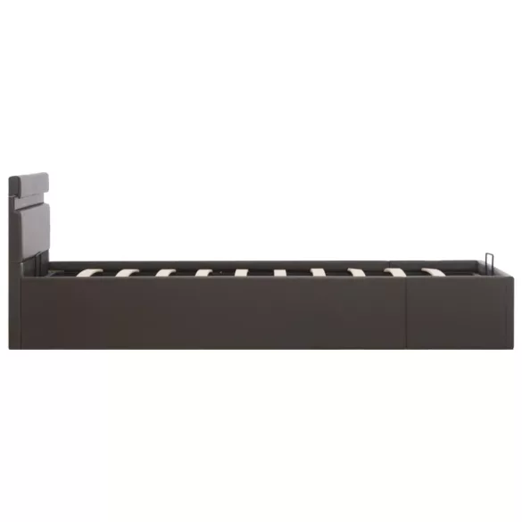 szürke műbőr LED-es hidraulikus ágykeret 90 x 200 cm
