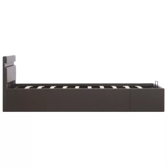 szürke műbőr LED-es hidraulikus ágykeret 100 x 200 cm