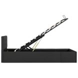 sötétszürke szövet ágykeret hidraulikus tárolóval 100 x 200 cm