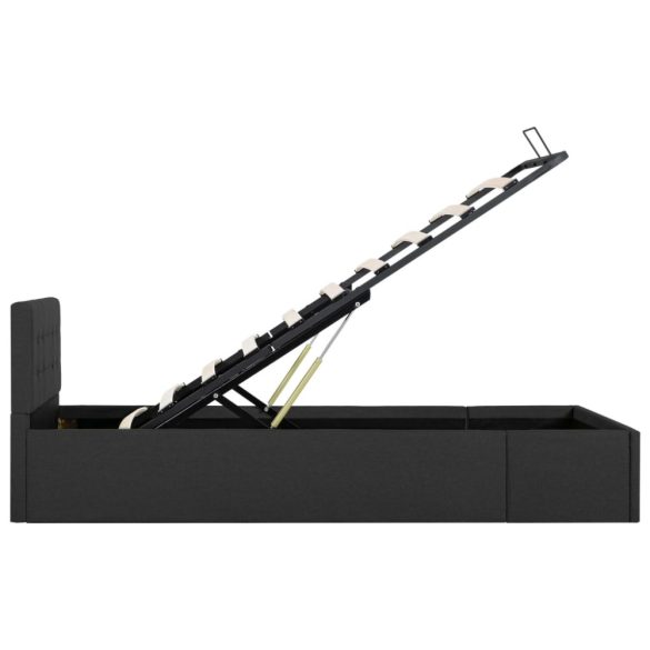 sötétszürke szövet ágykeret hidraulikus tárolóval 100 x 200 cm