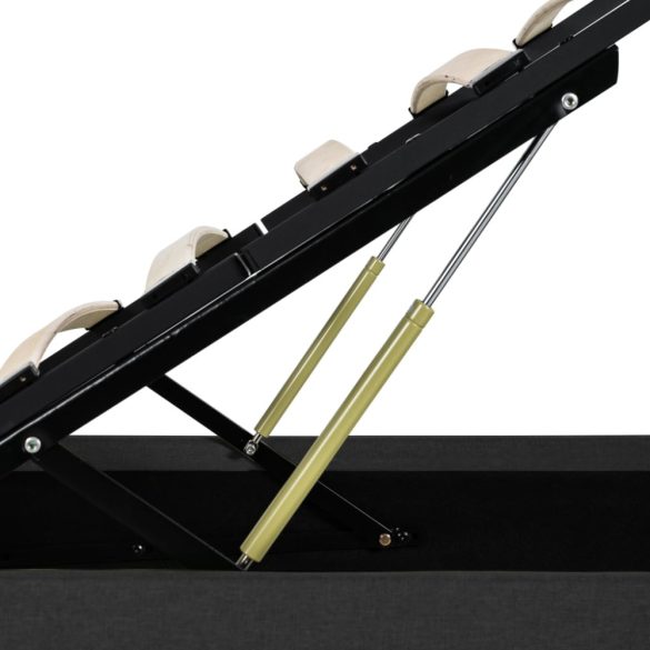 sötétszürke szövet ágykeret hidraulikus tárolóval 100 x 200 cm