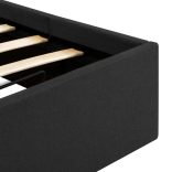 sötétszürke szövet ágykeret hidraulikus tárolóval 100 x 200 cm