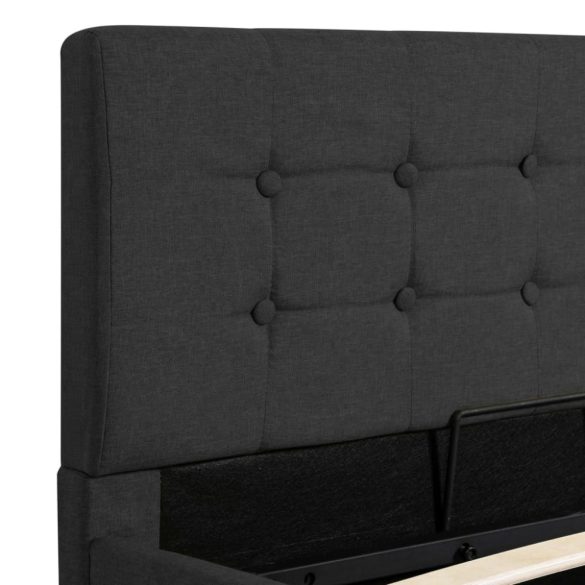 sötétszürke szövet ágykeret hidraulikus tárolóval 100 x 200 cm