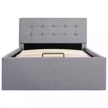 világosszürke szövet ágykeret hidraulikus tárolóval 90 x 200 cm