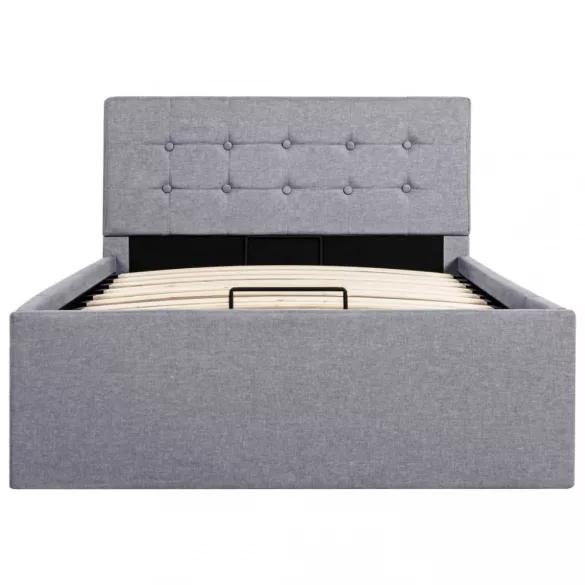 világosszürke szövet ágykeret hidraulikus tárolóval 90 x 200 cm