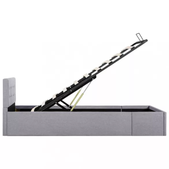 világosszürke szövet ágykeret hidraulikus tárolóval 90 x 200 cm