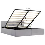 világosszürke szövet ágykeret hidraulikus tárolóval 140x200 cm