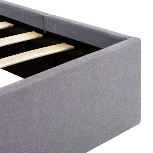 világosszürke szövet ágykeret hidraulikus tárolóval 140x200 cm