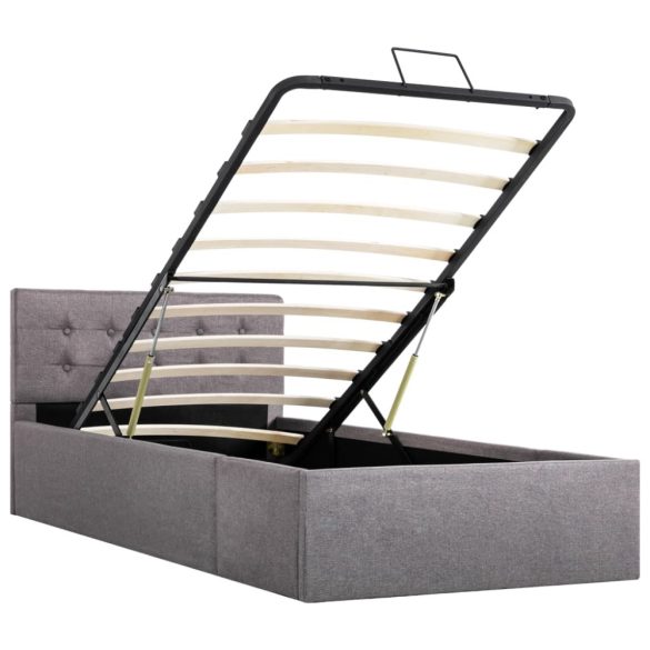 tópszínű szövet ágykeret hidraulikus tárolóval 100 x 200 cm