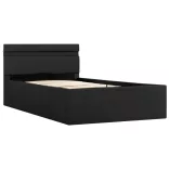 sötétszürke LED-es szövetágy hidraulikus tárolóval 100 x 200 cm