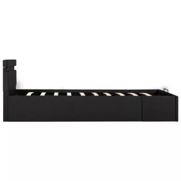 sötétszürke LED-es szövetágy hidraulikus tárolóval 100 x 200 cm