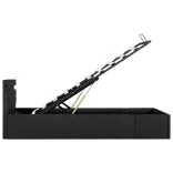 sötétszürke LED-es szövetágy hidraulikus tárolóval 100 x 200 cm