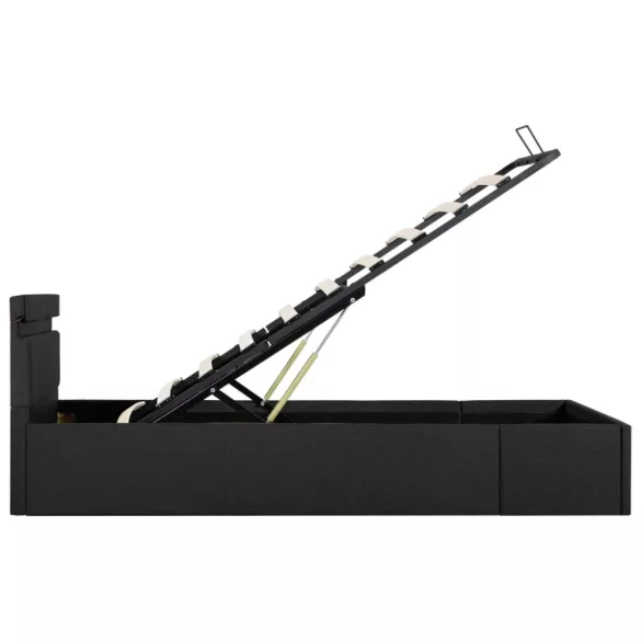 sötétszürke LED-es szövetágy hidraulikus tárolóval 100 x 200 cm