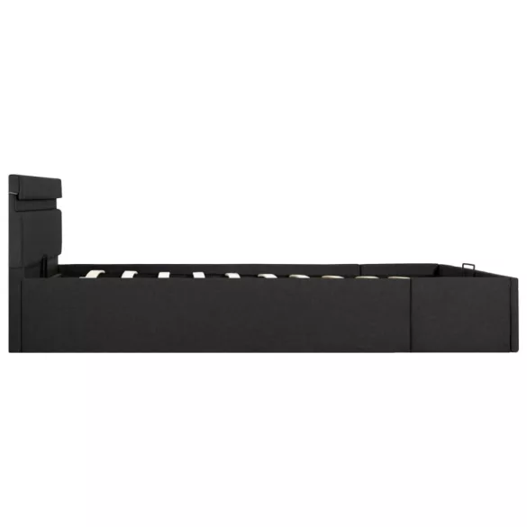 sötétszürke LED-es szövetágy hidraulikus tárolóval 140 x 200 cm