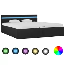   sötétszürke LED-es szövetágy hidraulikus tárolóval 180 x 200 cm