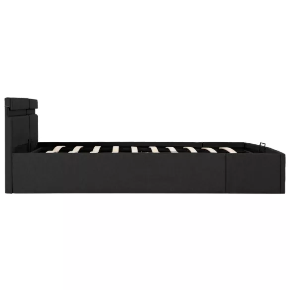 sötétszürke LED-es szövetágy hidraulikus tárolóval 180 x 200 cm