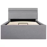 világosszürke szövet LED-es ágy hidraulikus tárolóval 90x200 cm