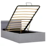 világosszürke szövet LED-es ágy hidraulikus tárolóval 90x200 cm