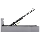 világosszürke szövet LED-es ágy hidraulikus tárolóval 90x200 cm