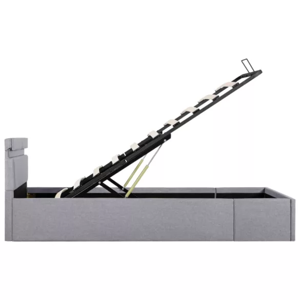 világosszürke szövet LED-es ágy hidraulikus tárolóval 90x200 cm