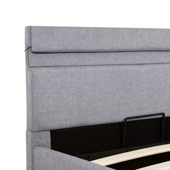 világosszürke szövet LED-es ágy hidraulikus tárolóval 90x200 cm