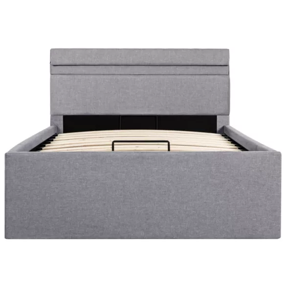 világosszürke szövet LED-es ágy hidraulikus tárolóval 100x200cm