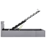 világosszürke szövet LED-es ágy hidraulikus tárolóval 100x200cm