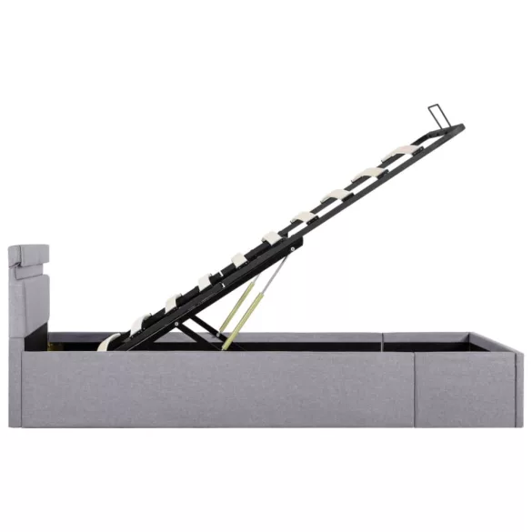 világosszürke szövet LED-es ágy hidraulikus tárolóval 100x200cm