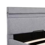 világosszürke szövet LED-es ágy hidraulikus tárolóval 100x200cm