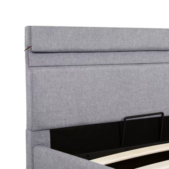 világosszürke szövet LED-es ágy hidraulikus tárolóval 100x200cm