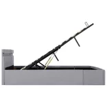 világosszürke szövet LED-es ágy hidraulikus tárolóval 160x200cm