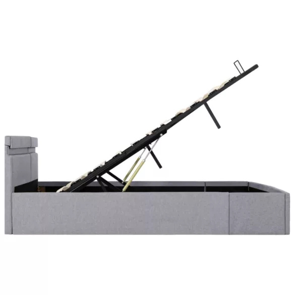 világosszürke szövet LED-es ágy hidraulikus tárolóval 160x200cm