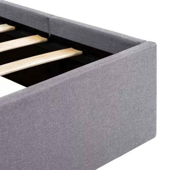 világosszürke szövet LED-es ágy hidraulikus tárolóval 160x200cm